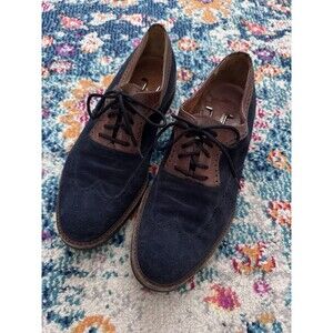 Salvatore Ferragamo Mens Blue Suede‎ Wing Tip Shoes Vibram Soles Sz 9.5D Italy